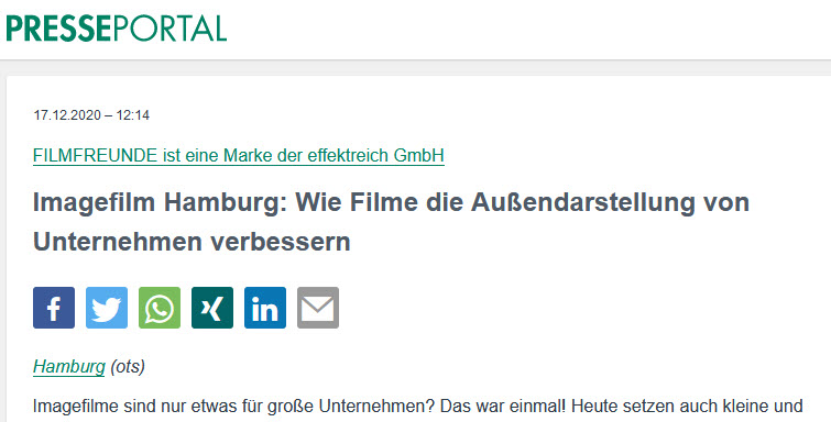 Imagefilm Hamburg: Wie Filme die Außendarstellung von Unternehmen verbessern